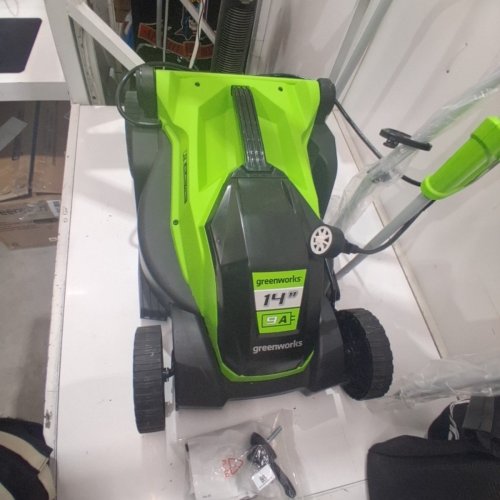 GREENWORKS ELECTRIC CORDED LAWN MOWER W/ ADJUSTABLE HEIGHT & SAFETY SWITCH, 9 AMP, 14" - GREEN/BLACK (MODEL: MO09B01) image 2