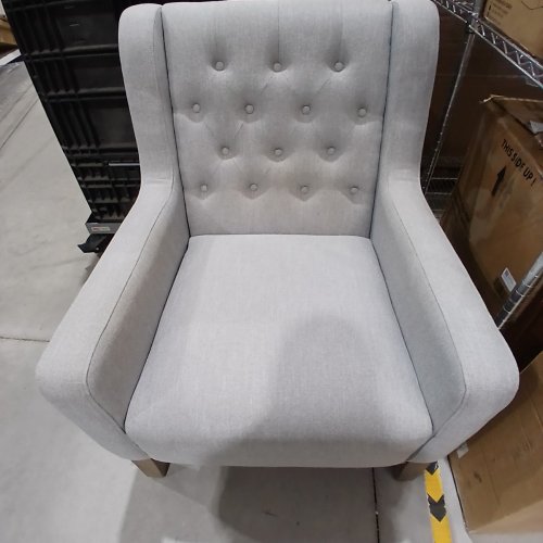 UPHOLSTERED FABRIC HIGH WINGBACK BUTTON-TUFTED ARMCHAIR - LIGHT GREY image 2