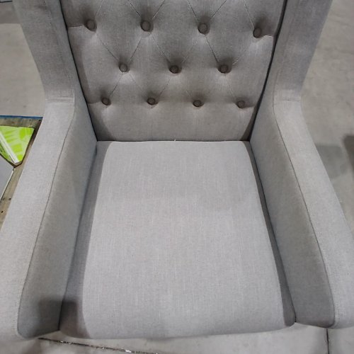 UPHOLSTERED FABRIC HIGH WINGBACK BUTTON-TUFTED ARMCHAIR - LIGHT GREY image 3