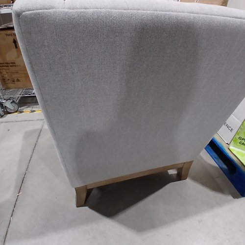 UPHOLSTERED FABRIC HIGH WINGBACK BUTTON-TUFTED ARMCHAIR - LIGHT GREY image 4