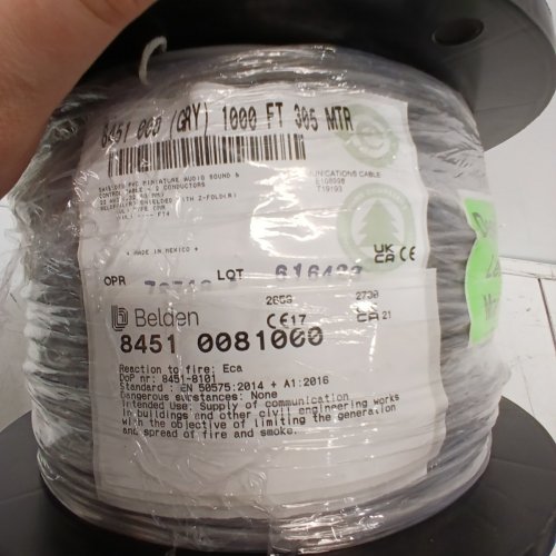 BELDEN SHIELDED AUDIO SOUND AND CONTROL CABLE 1PR A/D REEL - 1000FT - GRAY (MODEL: 8451 0081000) image 6