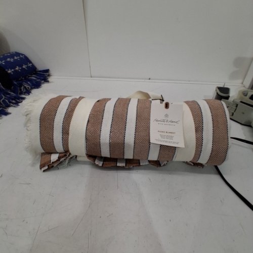HEARTH & HAND WITH MAGNOLIA STRIPED PICNIC BLANKET - 72" X 92" - BROWN/WHITE image 2