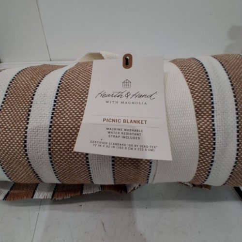 HEARTH & HAND WITH MAGNOLIA STRIPED PICNIC BLANKET - 72" X 92" - BROWN/WHITE image 3