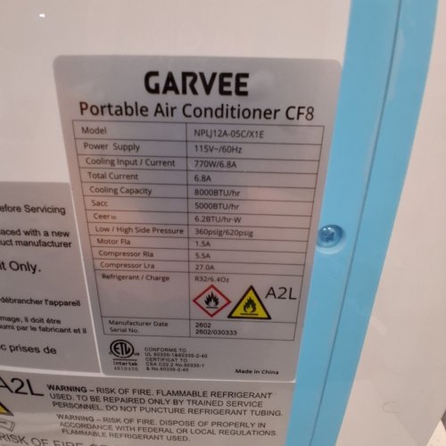 GARVEE 3-IN1 PORTABLE AIR CONDITIONER AC UNIT WITH DEHUMIDIFIER FAN AND REMOTE CONTROL - 8000BTU/HR - 115V - 60HZ - 770W - 6.8A - 13" X 15.9" X 34.8" - WHITE (MODEL: NPLJ12A-05C/X1E) image 5