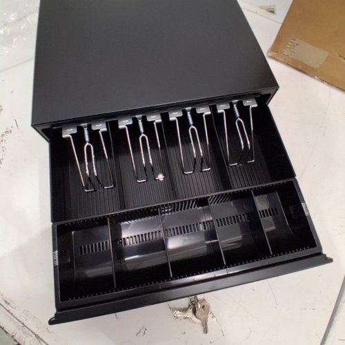 RIBAO 13'' CASH REGISTER DRAWER FOR POINT OF SALE (POS) SYSTEM - 4 BILL 5 COIN SLOTS WITH 4 KEYS - BLACK (MODEL: CDR-330G) image 3