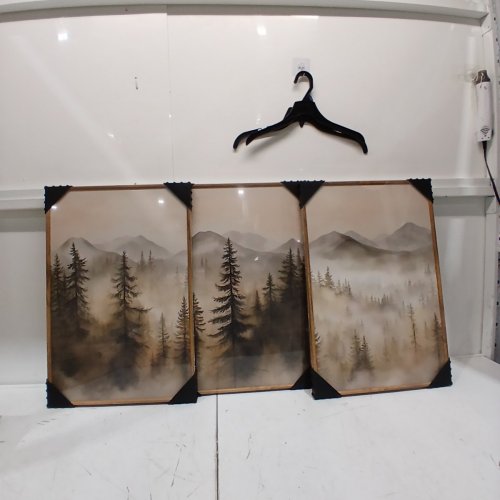 3PK MOUNTAIN FOREST FRAMED WALL ART PIECES - 16" X 24" - BROWN image 2