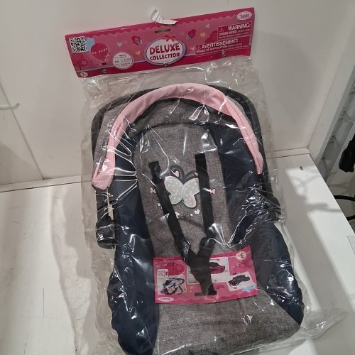 BAYER TOY DOLL CAR SEAT - 18" X 11" X 14" - GRAY/PINK/BLACK image 2