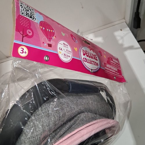 BAYER TOY DOLL CAR SEAT - 18" X 11" X 14" - GRAY/PINK/BLACK image 3