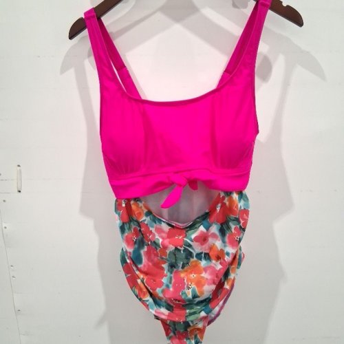 WOMEN'S FLORAL TWO-PIECE SWIMSUIT - EXTRA LARGE - PINK AND MULTICOLOR image 2