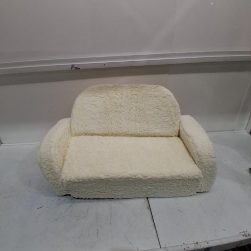 KIDS LITTLE DOVE EXTRA WIDE 2-IN-1 COUCH CHAIR WITH SOFT SHERPA WASHABLE COVER & SIDE POCKETS - BEIGE/WHITE (MODEL: SFZ001) image 2