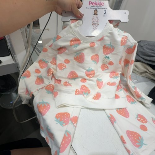 2PC GIRL'S PEKKLE FRENCH TERRY JOGGER SET - 3 - WHITE/PINK / FRUIT (STYLE: 1168899) image 2