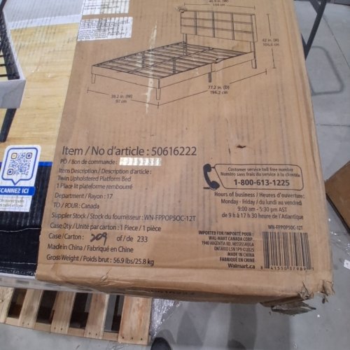 MAINSTAYS UPHOLSTERED PLATFORM BED FRAME WITH HEADBOARD - GREY - TWIN (MODEL: 50616222) image 2