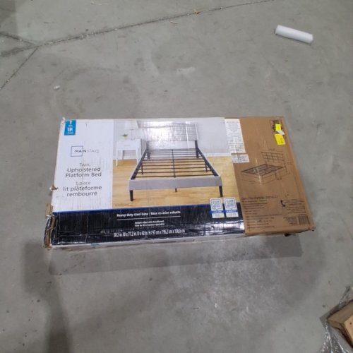 MAINSTAYS UPHOLSTERED PLATFORM BED FRAME WITH HEADBOARD - GREY - TWIN (MODEL: 50616222) image 6