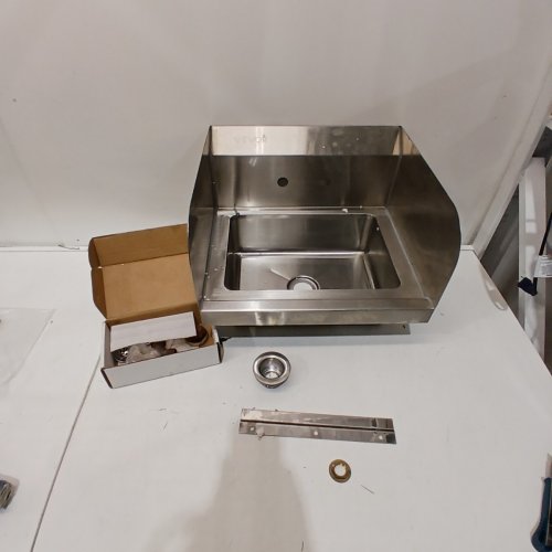 COMMERCIAL HAND SINK WITH FAUCET AND SIDE SPLASH - 15" X 17" X 13" - POLISHED STAINLESS STEEL (MODEL: HS-17-SP) image 2