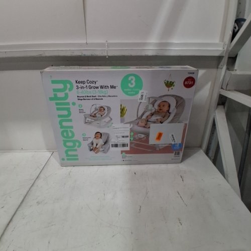 INGENUITY 3-IN-1 KEEP COZY GROW WITH ME VIBRATING BABY BOUNCER, ROCKER & CHAIR - 40LBS CAPACITY - WEAVER THEME GREY/WHITE/GREEN (MODEL: ‎12428) image 2