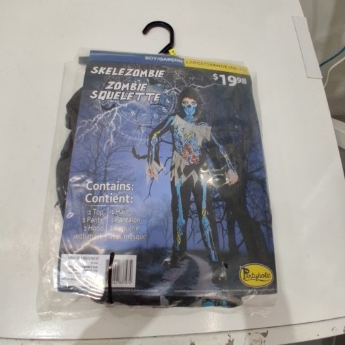 3PC BOY'S ZOMBIE SKELETON COSTUME SET - LARGE (10-12) - BLACK / BLUE (ITEM: 13164 L) image 3