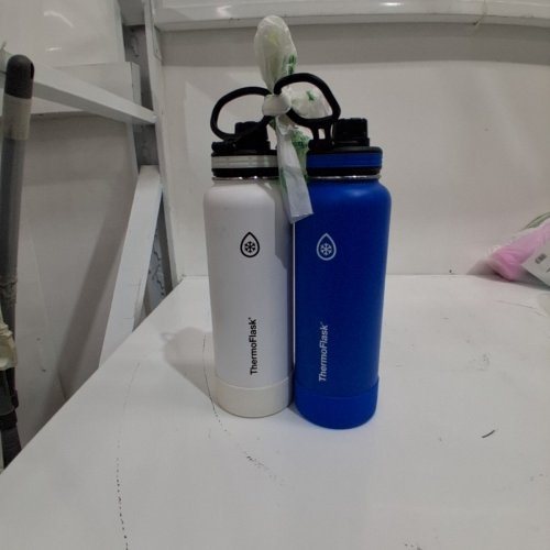 2PK THERMOFLASK DOUBLE WALL VACUUM INSULATED LEAK PROOF STAINLESS STEEL WATER BOTTLE - 40 OZ - ICE GREY/AZURE BLUE image 2