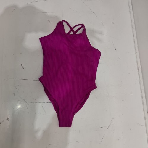 GIRLS' RIBBED CROSSBACK ONE-PIECE SWIMSUIT - SM (6) - FUCHSIA image 2