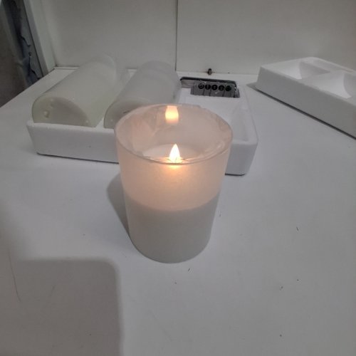 3PK TYAWON GLASS BATTERY OPERATED LED FLAMELESS CANDLES WITH REMOTE - 4"-5"-6" - CLEAR image 2