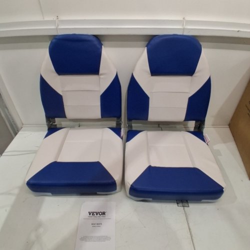 2PK FOLDING CAPTAINS CHAIR BOAT SEATS - 22" HIGH BACK - BLUE/WHITE (MODEL: YL86523) image 2