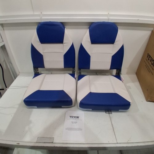 2PK FOLDING CAPTAINS CHAIR BOAT SEATS - 22" HIGH BACK - BLUE/WHITE (MODEL: YL86523) image 3