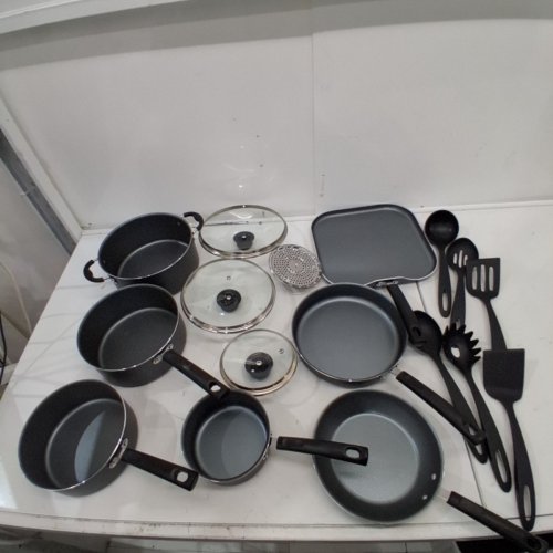 17PC TRAMONTINA PRIMAWARE NONSTICK COOKWARE SET - GREY\BLACK image 2