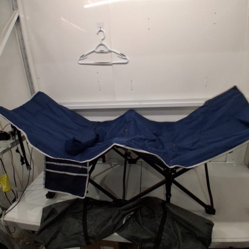 72HRS PORTABLE CAMPING COT WITH REMOVABLE PILLOW, SIDE POUCH, AND TRAVEL BAG 330LB CAPACITY - 75" X 67" X 14" - BLUE (MODEL: FAE-248) image 2