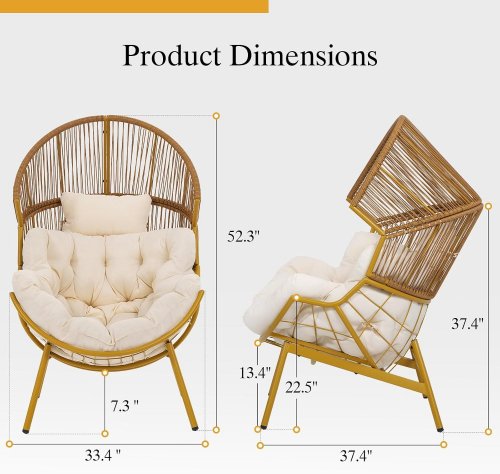 ONBRILL EGG CHAIR FOR OUTDOOR AND INDOOR OVERSIZED PATIO RATTEN CHAIR - 205LBA CAPACITY - BEIGE (MODEL:PASF001A) image 2