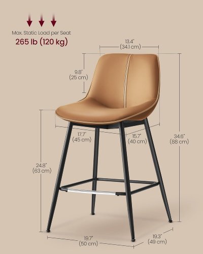 VASAGLE INDUSTIRAL MODERN COUNTER HEIGHT BAR STOOLS - CARAMEL BROWN (MODEL: LBC088K01V1) image 2