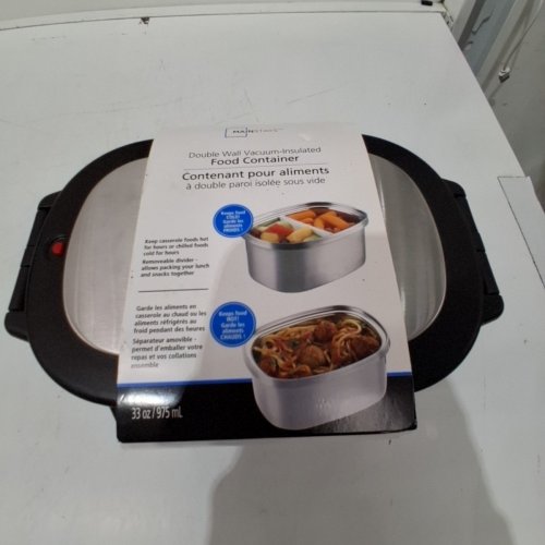 MAINSTAYS DOUBLE WALL VACUUM-INSULATED FOOD CONTAINER - 33OZ - BLACK/GREY image 2