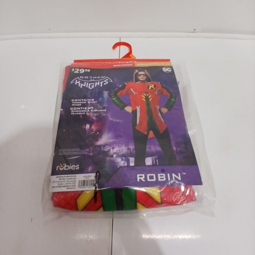 2PC MEN'S RUBIES GOTHAM KNIGHTS ROBIN COSTUME WITH HOODED SHIRT AND MASK - MEDIUM - RED, GREEN AND BLACK image 3