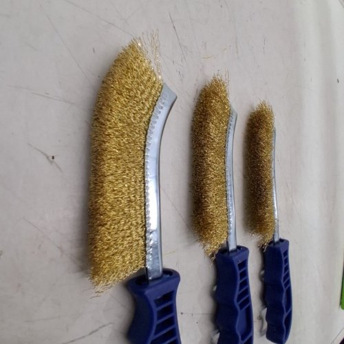 3PK HEAVY DUTY RUST REMOVAL WIRE BRUSHES - 11" - BRASS/BLUE image 4