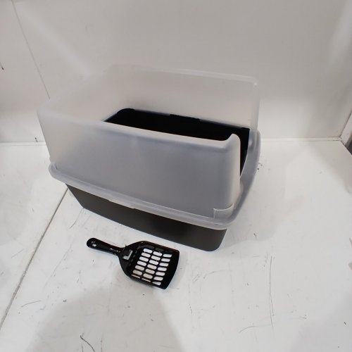 IRIS OPEN TOP CAT LITTER BOX KIT WITH SHIELD - 16" X 12" - GREY/CLEAR (MODEL: CLH-12) image 2