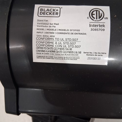 BLACK AND DECKER STAND OSCILLATING FAN WITH REMOTE - 16" - BLACK image 3