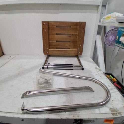 WOODEN 2 STEP PLATFORM FOLDING LADDER FOR BOATS - BROWN AND SILVER image 2