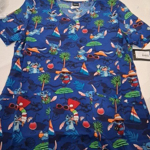 WOMEN’S PLAYA STITCH PRINT V-NECK SCRUB TOP - SMALL -BLUE image 2