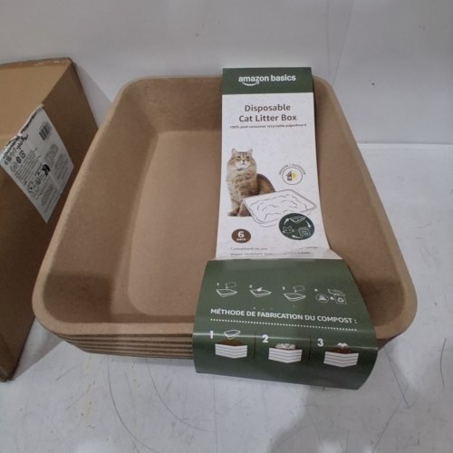 6PK AMAZON BASICS DISPOSABLE CAT LITTER BOX - 17.9"X14.2"X4" - NATURAL image 2