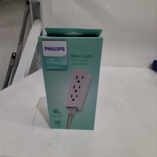 PHILIPS MINI CORD WITH SURGE PROTECTION AND THREE GROUNDED OUTLETS - 6" - 245J - WHITE - (MODEL: 8028) image 2