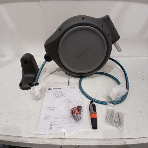 GARDENA ROLLUP WALL MOUNTED RETRACTABLE GARDEN HOSE REEL - 50FT - GRAY/BLUE - (MODEL: 20500-80) image 2