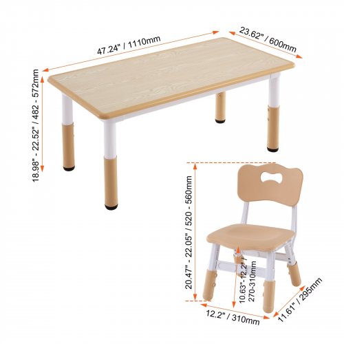 5PC KIDS TABLE AND CHAIR SET WITH ADJUSTABLE HEIGHT - BEIGE (MODEL:ML-02) image 2