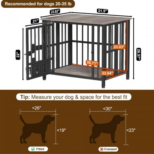 EASYCOM FOLDABLE DOG CRATE TABLE FURNITURE FOR MEDIUM DOGS - 24" X 31" X 27" - GREY (MODEL: PS-DC108-31-GY) image 3