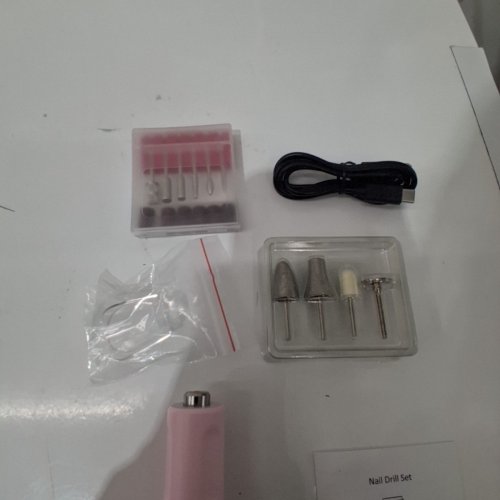 18PC USB ELECTRIC DRILL NAIL FILE KIT WITH 10 INTERCHANGEABLE DRILL BITS - PINK image 4