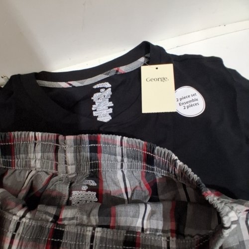 2PC MENS GEORGE PAJAMA SET - SMALL - BLACK / PLAID image 2