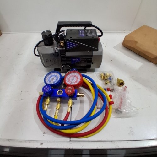 OMT SINGLE STAGE ROTARY VANE VACUUM PUMP WITH VALVE KIT AND TRAVEL BAG - 180 WATTS, 110-120V - GREY (MODEL: VB130) image 3