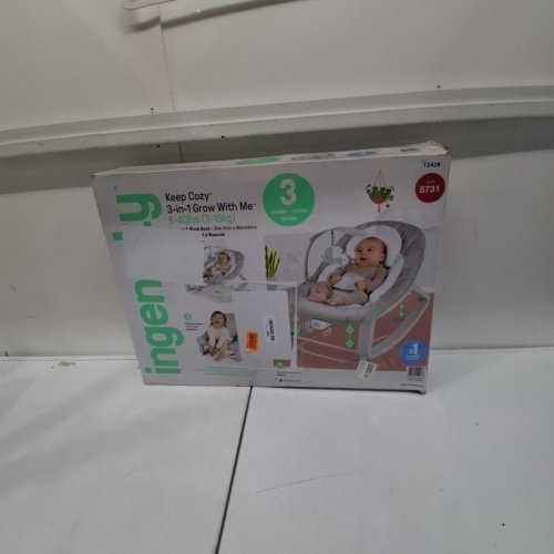 INGENUITY 3-IN-1 KEEP COZY GROW WITH ME VIBRATING BABY BOUNCER, ROCKER & CHAIR - 40LBS CAPACITY - WEAVER THEME GREY/WHITE/GREEN (MODEL: ‎12428) image 4