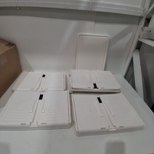 4-TIER STACKABLE FOLDABLE MODULAR TRAVEL SHOE STORAGE BOX SHELF WITH CASTERS - 14" X 10" PER SHELF - WHITE/BROWN image 3