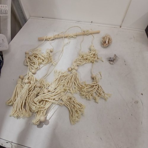 DECORATIVE HANGING BOHO STYLE MACRAME WALL DECOR WITH FAIRY LIGHTS & CLOTHES PINS - CREAM image 2