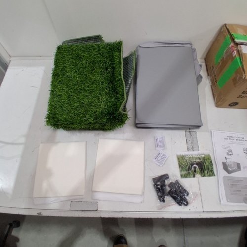 HQ4US 4LEGS ARTIFICIAL DOG GRASS POTTY PEE PAD WITH FOLDABLE WATERPROOF DOG LITTER BOX TRAY WITH HIGH WALLS - 43.3" X 32.6" X 15.7" EXTRA LARGE - GREY/GREEN image 3