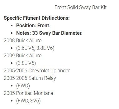 MOOG SWAY BAR KIT - FOR VARIETY OF MAKES AND MODELS - (MODEL: K170001) image 2