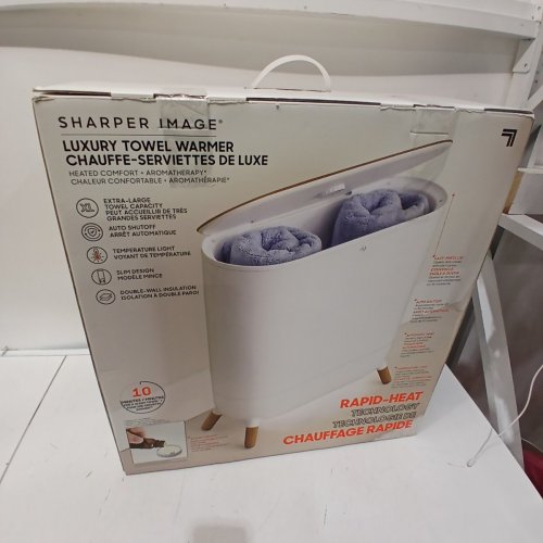 SHARPER IMAGE LUXURY TOWEL WARMER - WARMS UP TO 3 TOWELS - WHITE/BROWN - (MODEL-3333012) image 5